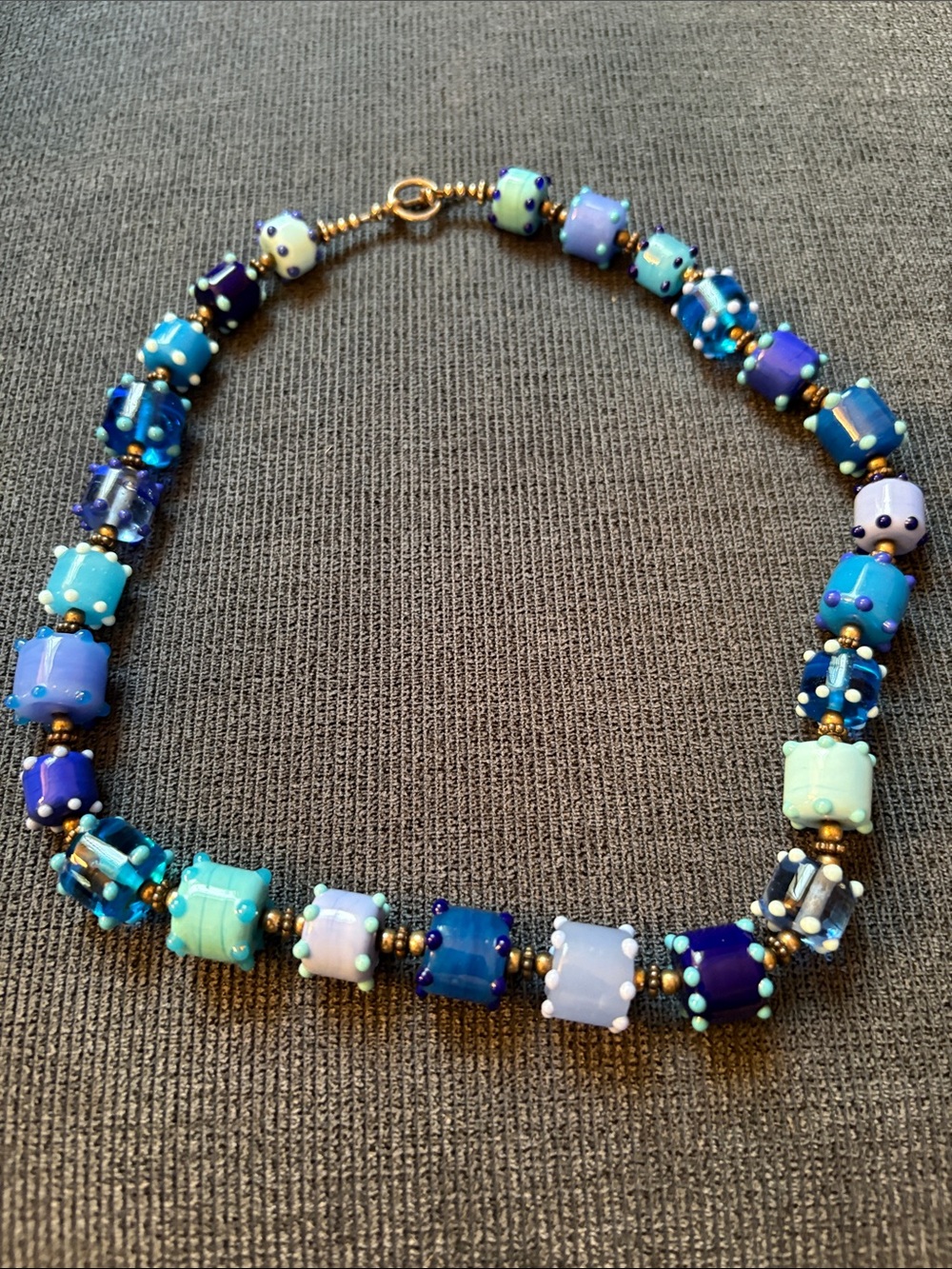 Handcrafted Blue Multi-Tone Glass Bead Necklace by